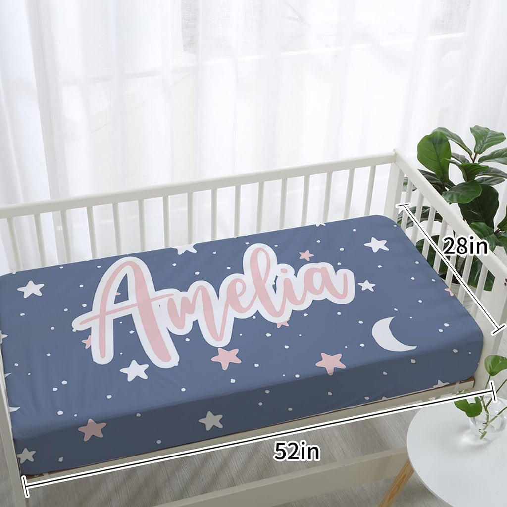 TOOTANN Custom Baby Crib Bedding Set, 5 Pcs Personalized Name Baby Crib Sheets for Kid Toddler Infant, Light Blue Starry Sky and Stars Nursery Bedding Set