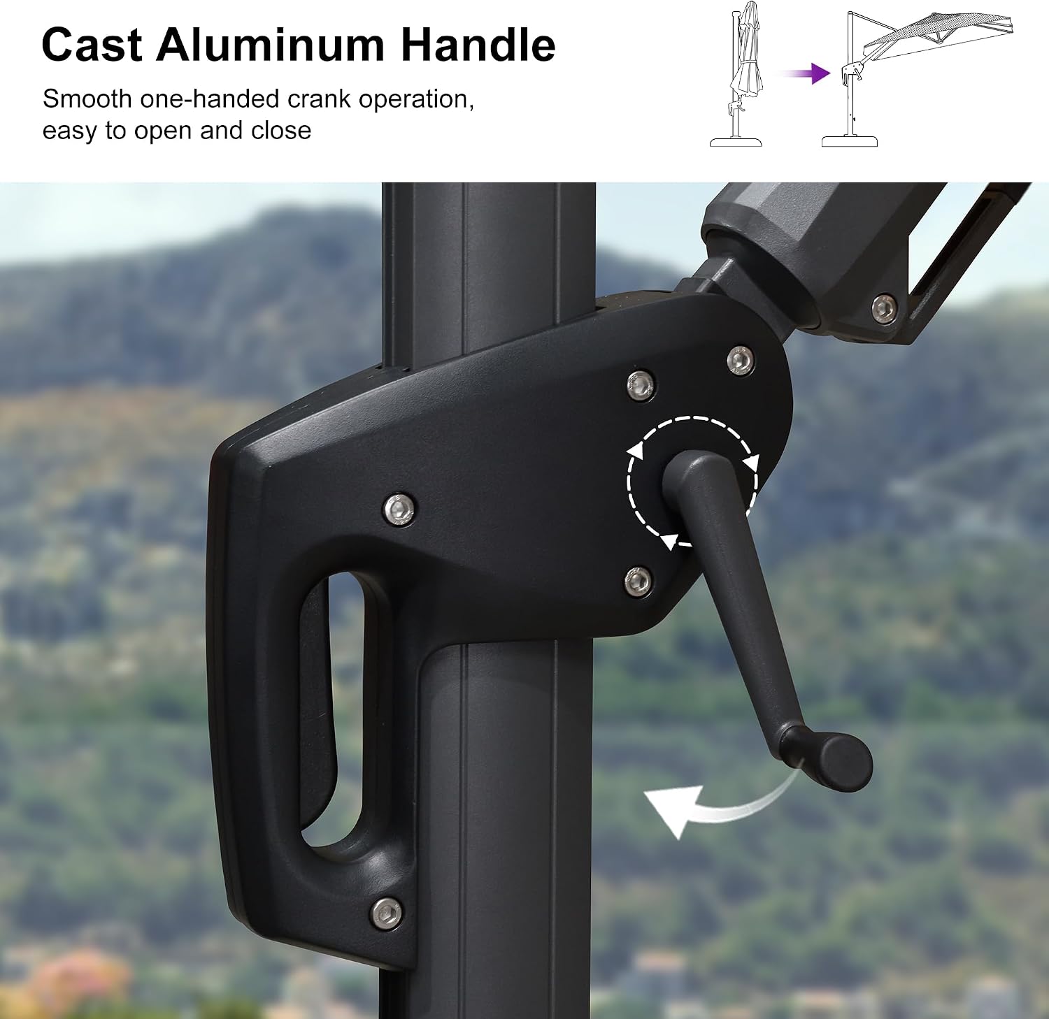 PURPLE LEAF 10 Feet Patio Umbrella Outdoor Cantilever Solar Powered LED Swivel Square Umbrella Aluminum Offset Umbrella with 360-degree Rotation for Garden Deck Pool Patio Light Grey