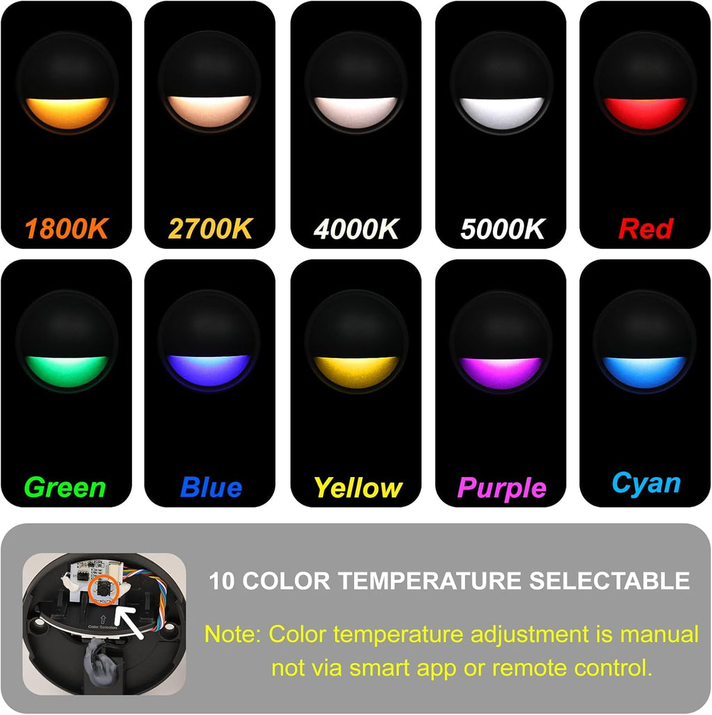Outdoor RGB Fence Lights Wired, 3W 12V Wired LED RGB Color Changing Low Voltage Fence Lights for Outdoor Deck Post Stair Step Railing, IP65 Waterproof, ETL, Black, 12PK