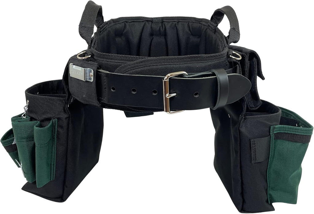 BOULDER BAG Ultimate Electrician's MAX Combo with Comfort Back Support Tool Belt, Leather Belt Buckle, Heavy Duty Work Belt, Green, (Small 24-27 Inch Waist), Tool Belt Made in USA