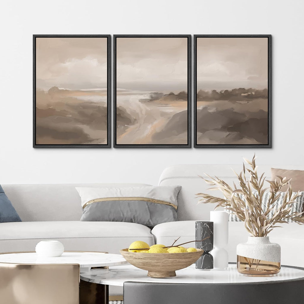 MUDECOR Framed Canvas Print Wall Art Serene Landscape Neutral Coastal Illustrations Realism Decorative for Living Room, Bedroom, Office - 16'x24'x3 Black