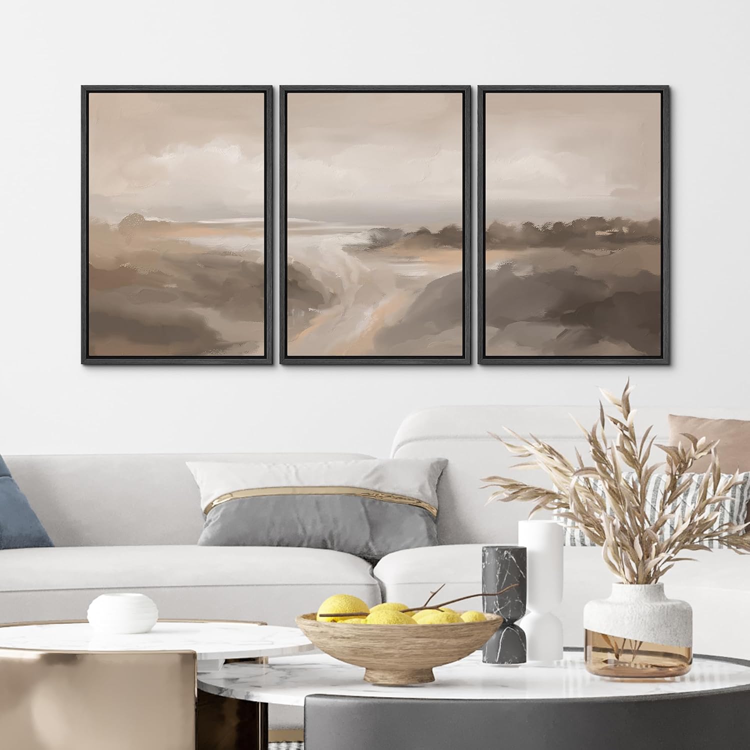 MUDECOR Framed Canvas Print Wall Art Serene Landscape Neutral Coastal Illustrations Realism Decorative for Living Room, Bedroom, Office - 16'x24'x3 Black