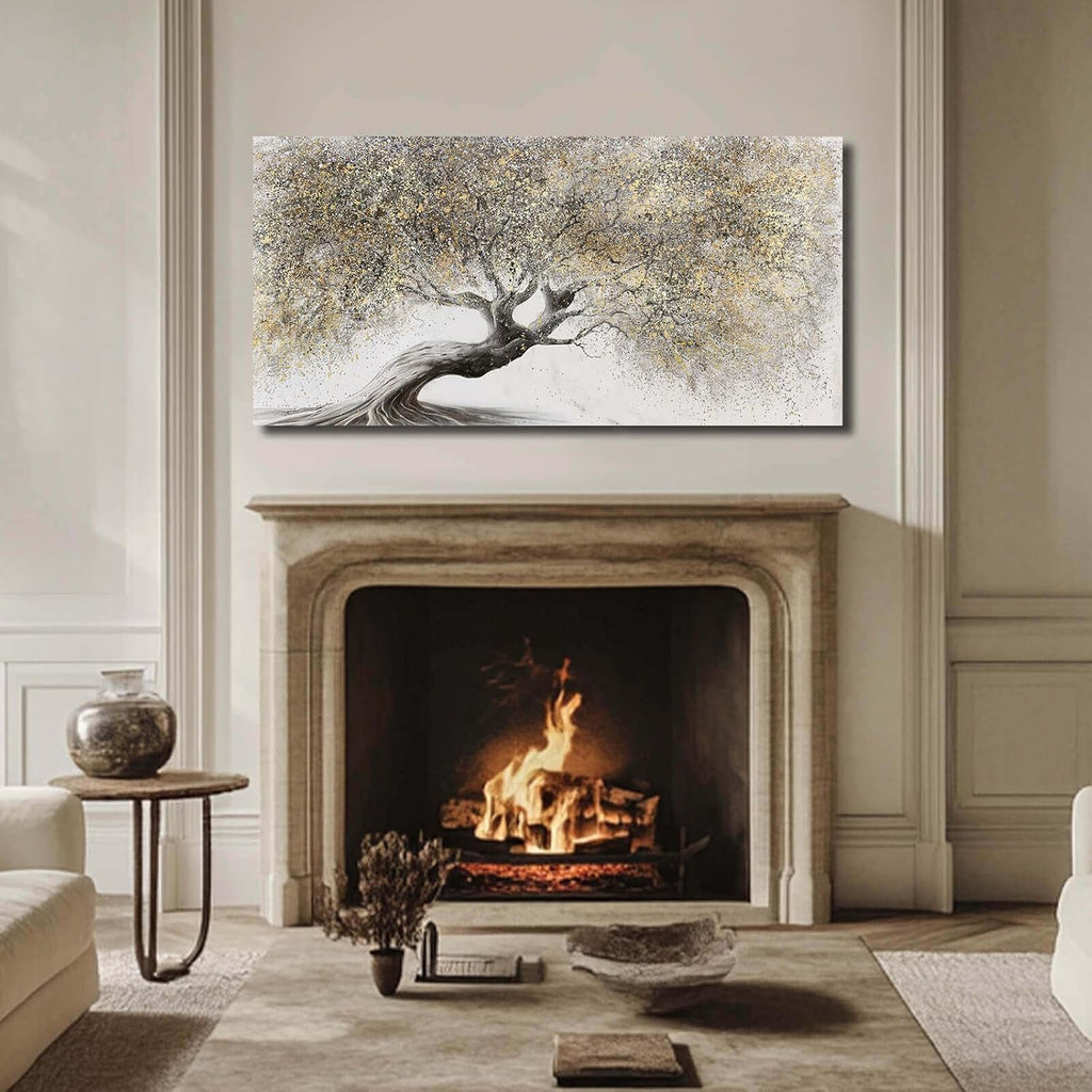 Gold Wall Art Canvas Wall Pictures Large Artwork Landscape Painting Photo Prints Wall Decorations Tree Wall Decor for Living Room Dining Room 29'x58'