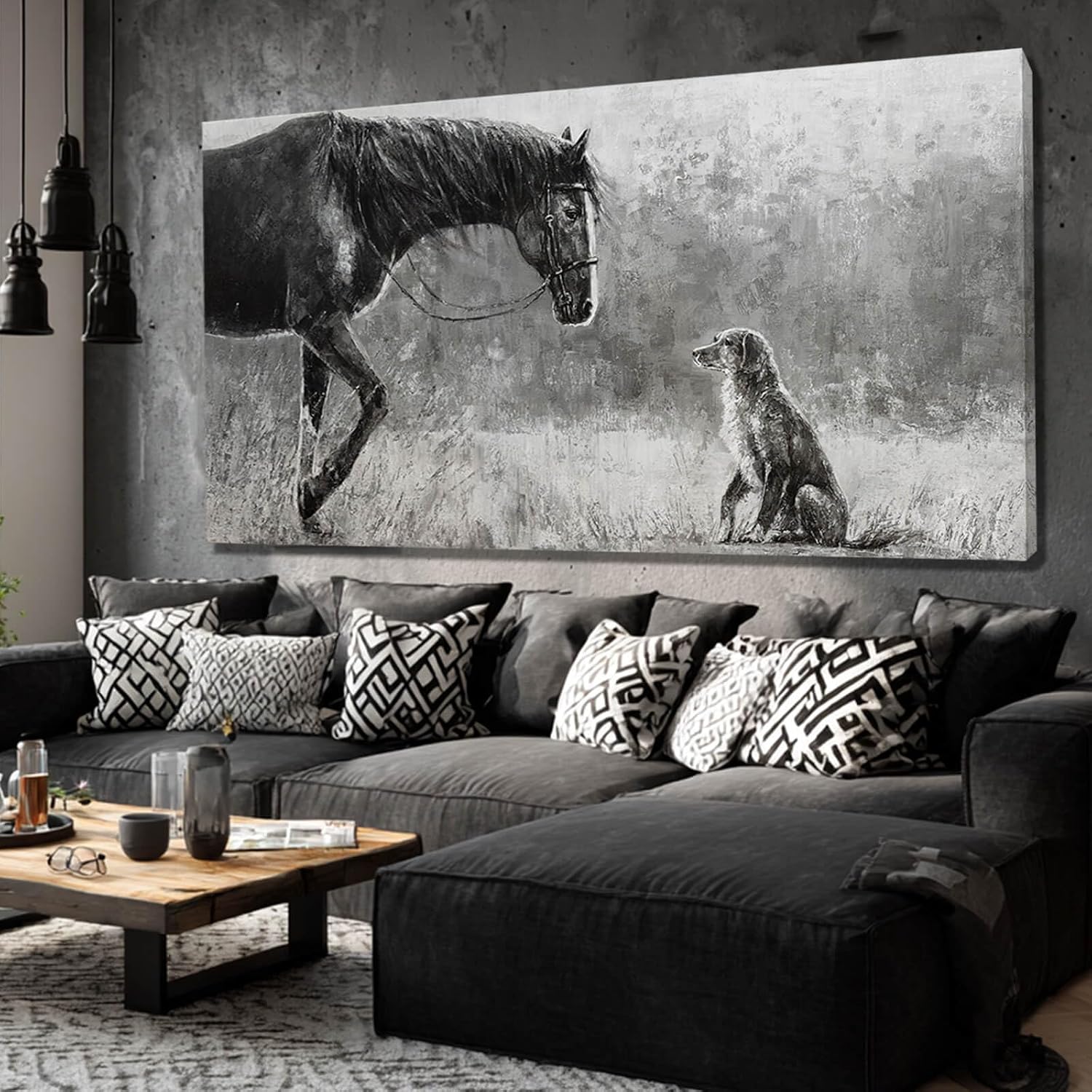 Artexist Horse Canvas Wall Decor Grey Wall Picture Modern Wall Hangings Decor 29'x58' Canvas Wall Art for Bedroom Kitchen Artwork