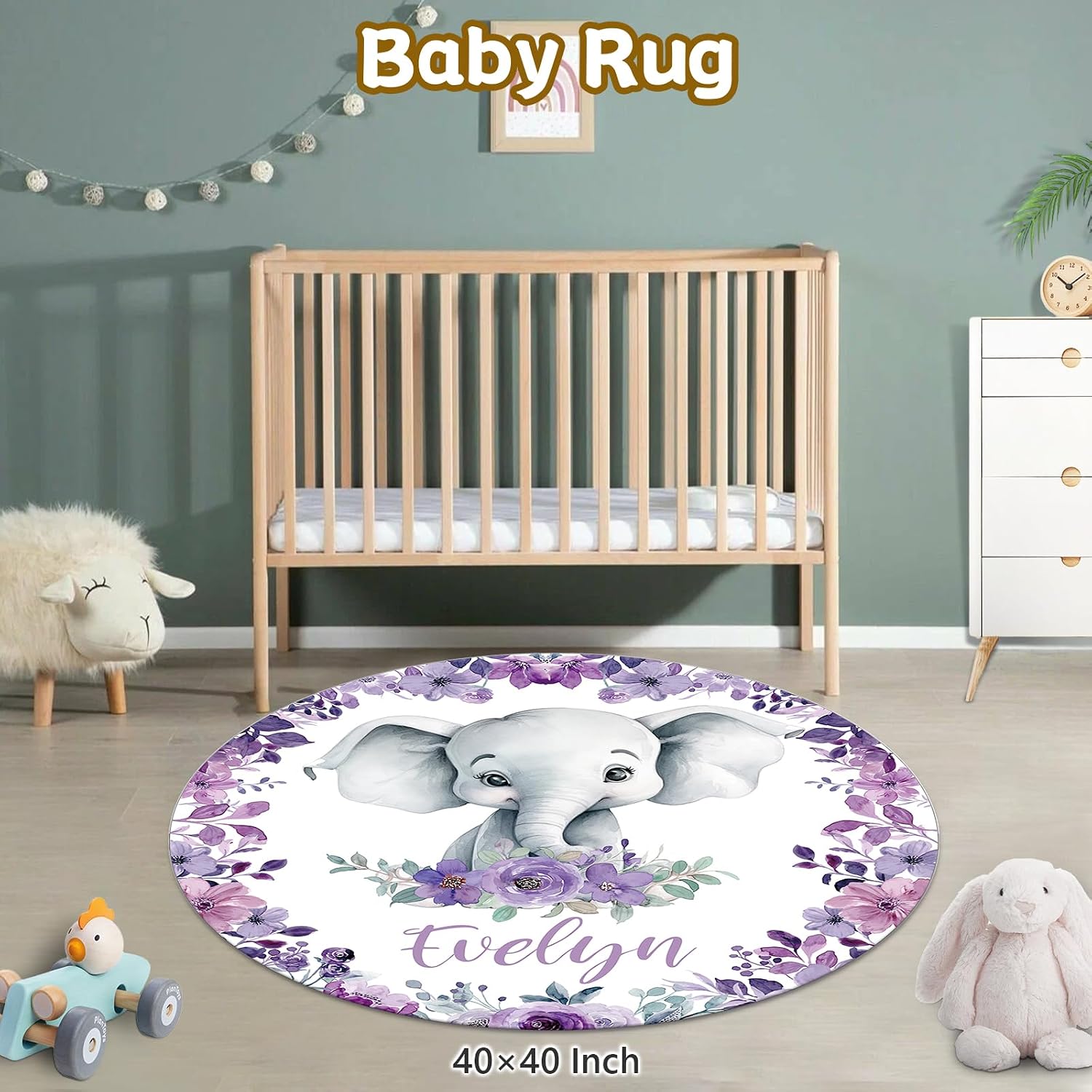 Terwex Personalized Baby Crib Set, 5 Pcs Custom Name Bedding for Girls Boys - Nursery Crib Sets, Soft Toddler Sets for Infant Customized Gifts, Purple Elephant
