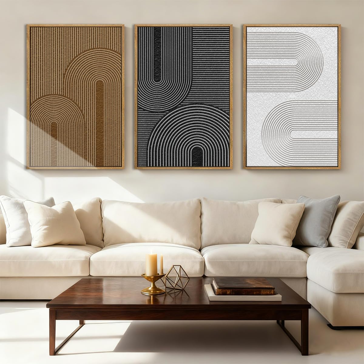 Extra Large Abstract Modern Wall Art Abstract Line Wall Decor Framed Dark Wall Painting Neutral Print Decor Geometric Artwork Minimalist Modern Home Decor for Living Room Bedroom Office 24x36 Inches Set of 3