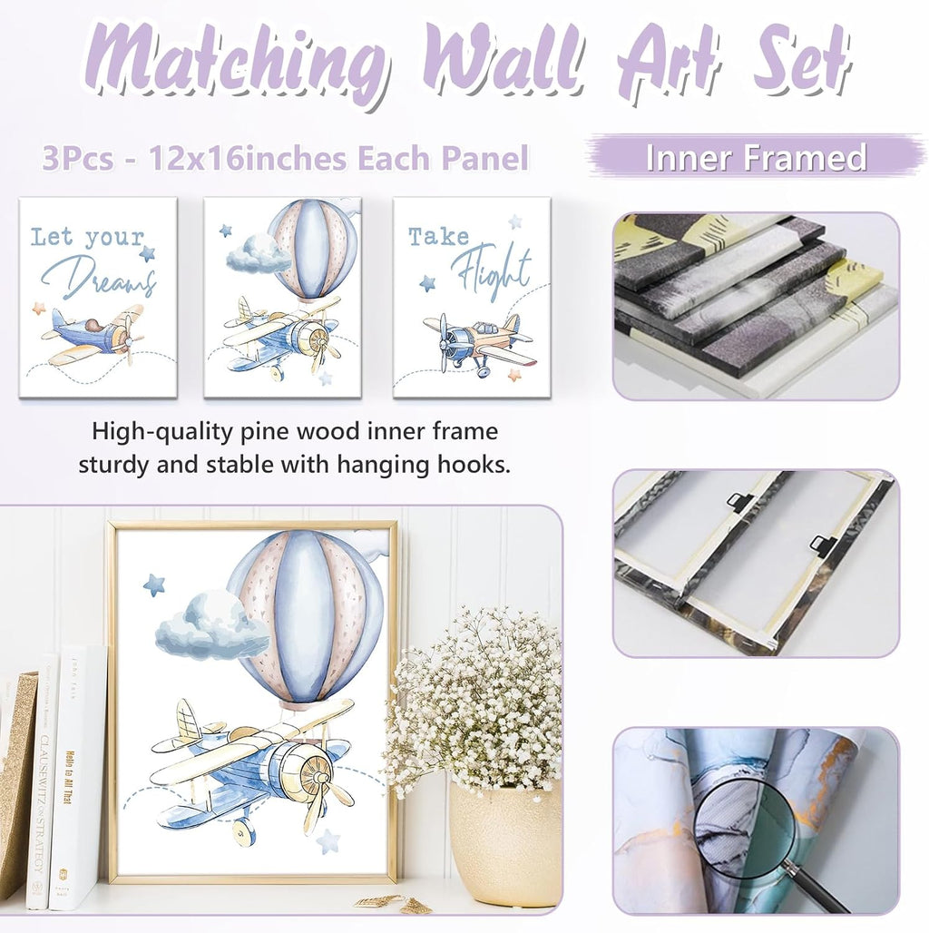 Personalized Baby Crib Bedding Set, 5 Pcs Custom Name Nursery Bedding Set for Girls Boys, Blue Plane Baby Crib Set for Toddlers Infants, Double Layer Bedding Crib Sets Customized Gifts