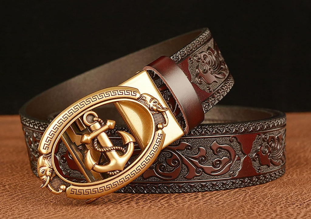 Mens Ratchet Leather Belt, Genuine Leather belts, Engraved Vintage Dragon Eagle Tiger Buckle, Business leisure belt