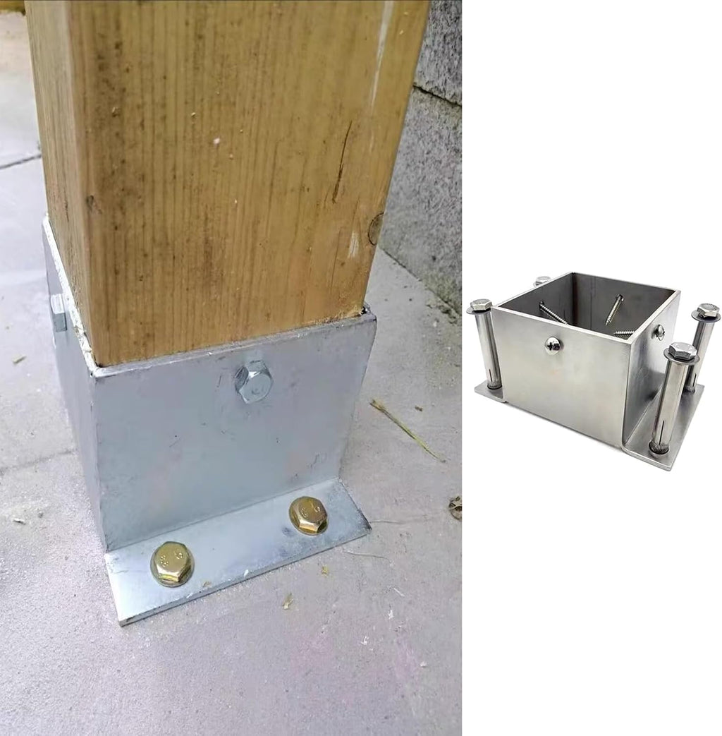 CMYUN Post Base for Concrete Wood, 2x2 3x3 4x4 5x5 6x6 7x7 8x8in Post Bracket with Screw, Metal Railing Support for Pergola Porch Deck Stair Fence(140x140mm(5.51x5.51in))