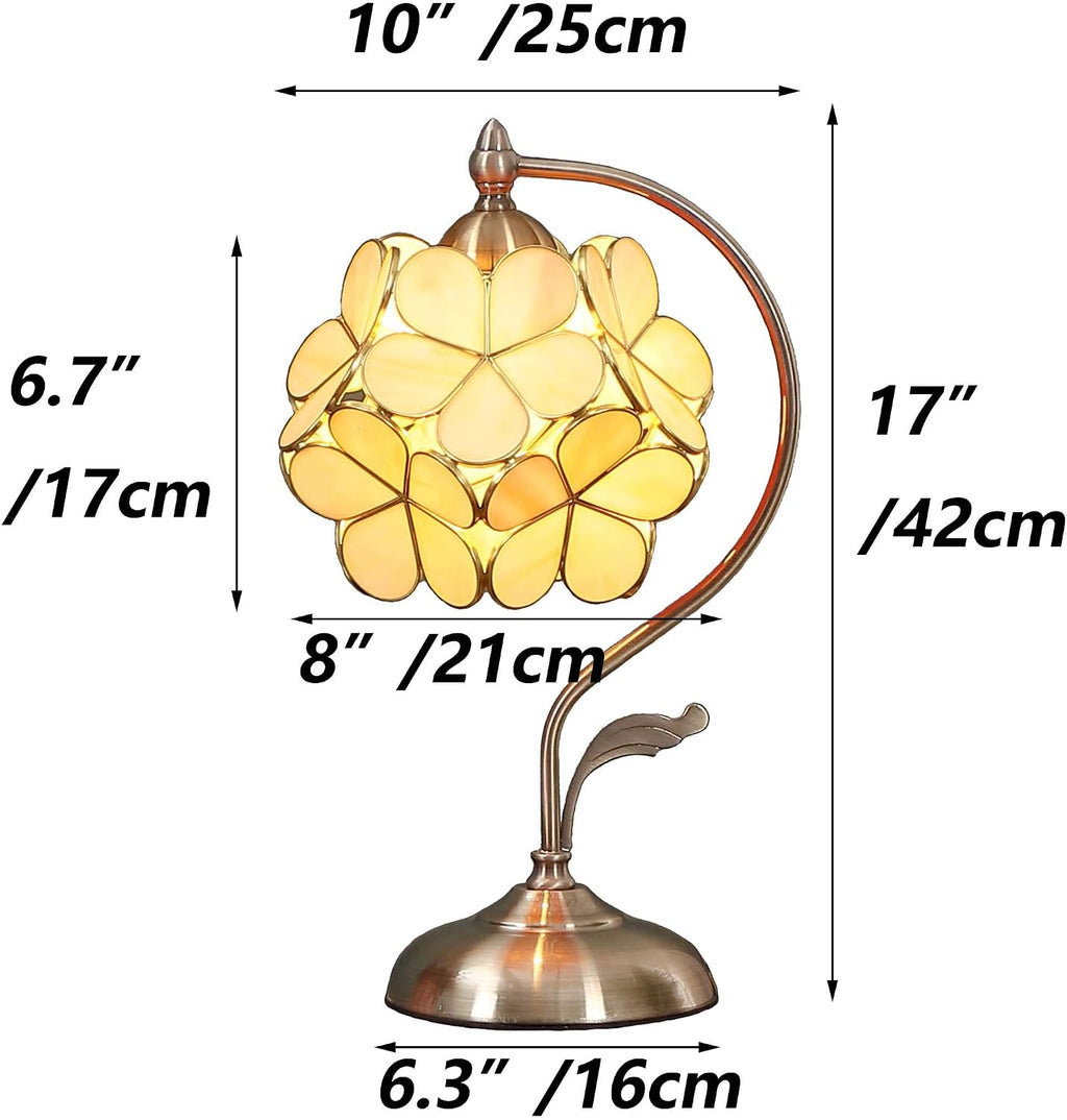 Bieye L10754 Tiffany Style Stained Glass Flower Petal Table Lamp with Brass Base for Home Décor (Cream, 8' Cherry Blossom)