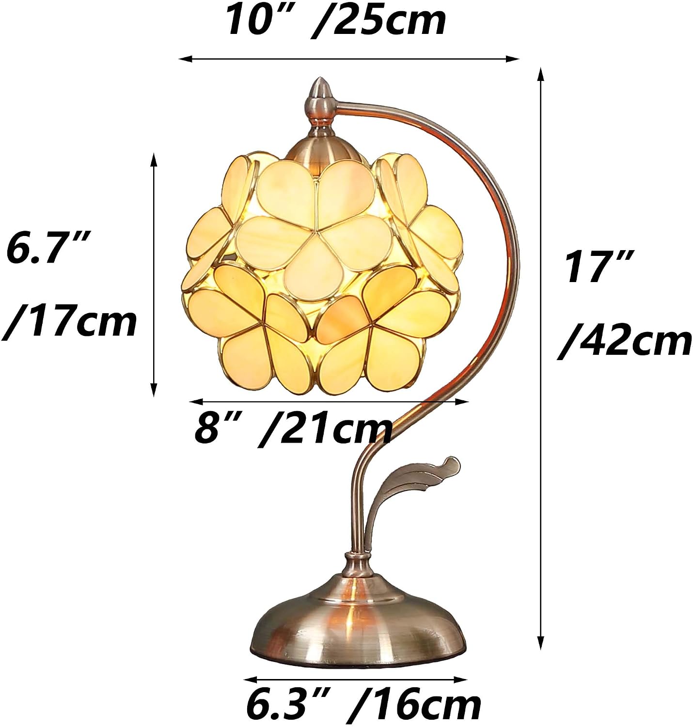 Bieye L10754 Tiffany Style Stained Glass Flower Petal Table Lamp with Brass Base for Home Décor (Cream, 8' Cherry Blossom)