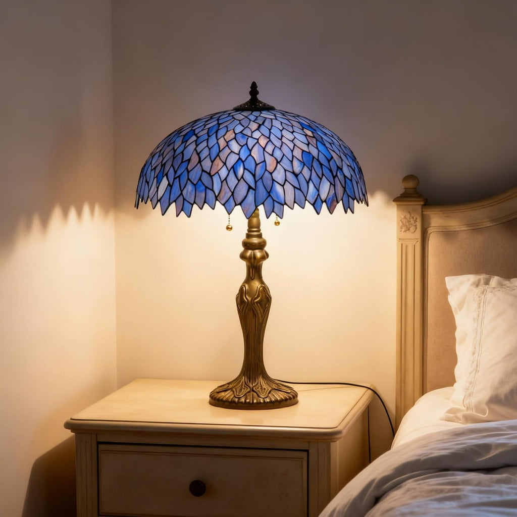 Tiffany Lamp 16' Blue Purple Wisteria Stained Glass Table Lamp for Large Space Vintage Style Antique Bronze Base Desk Light Decorate Bedside Bedroom Living Room Entry Hallway Home Office