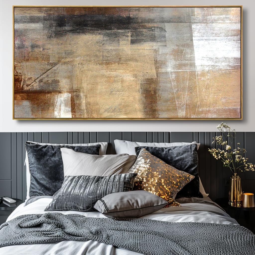 Wall Art Abstract Wall Decor Yellow Black Ink Canvas Painting Modern Artwork for Living Room Bedroom Dining Room Home Office Decor 30'x60' with Framed