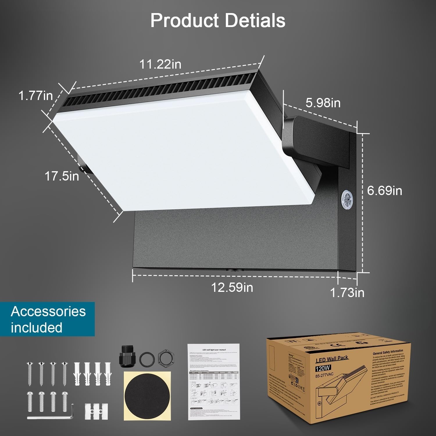 Modern Sleek Flood Lights Outdoor, 120W 5000K Dusk-to-Dawn Photocell with 360° Rotation, 18000LM IP65 Waterproof LED Security Wall Pack for Building,Yard,Driveway (4 Pack)