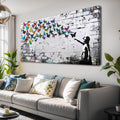 Colorful Graffiti Wall Art Funny Butterfly Paintings Banksy Street Art Mural Pop Art Home Office Wall Decor Framed Canvas Wall Decor for Living Room Ready to Hang - 71x36in