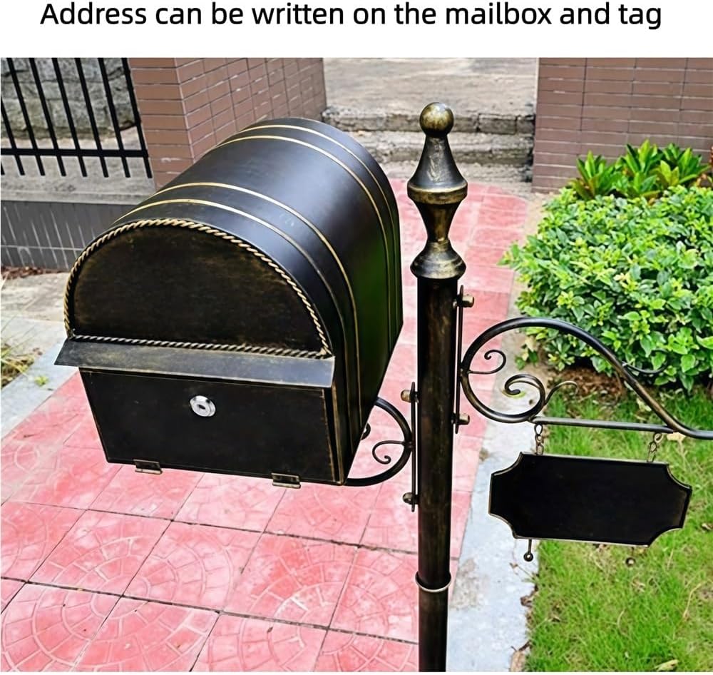 Locking Floor Standing Mailbox, Metal Letter Box with Rain Shield Send Slot, Decorative Post Mail Box for Home, Garden(Red)