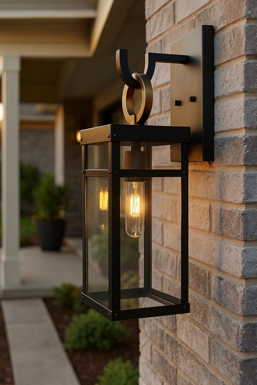 Hinkley Porter 2800BK-LL Medium Outdoor Wall Mount Lantern and LED Bulb, Modern Farmhouse and Arts and Crafts Style, Part of Lisa McDennon, Black and Burnished Bronze