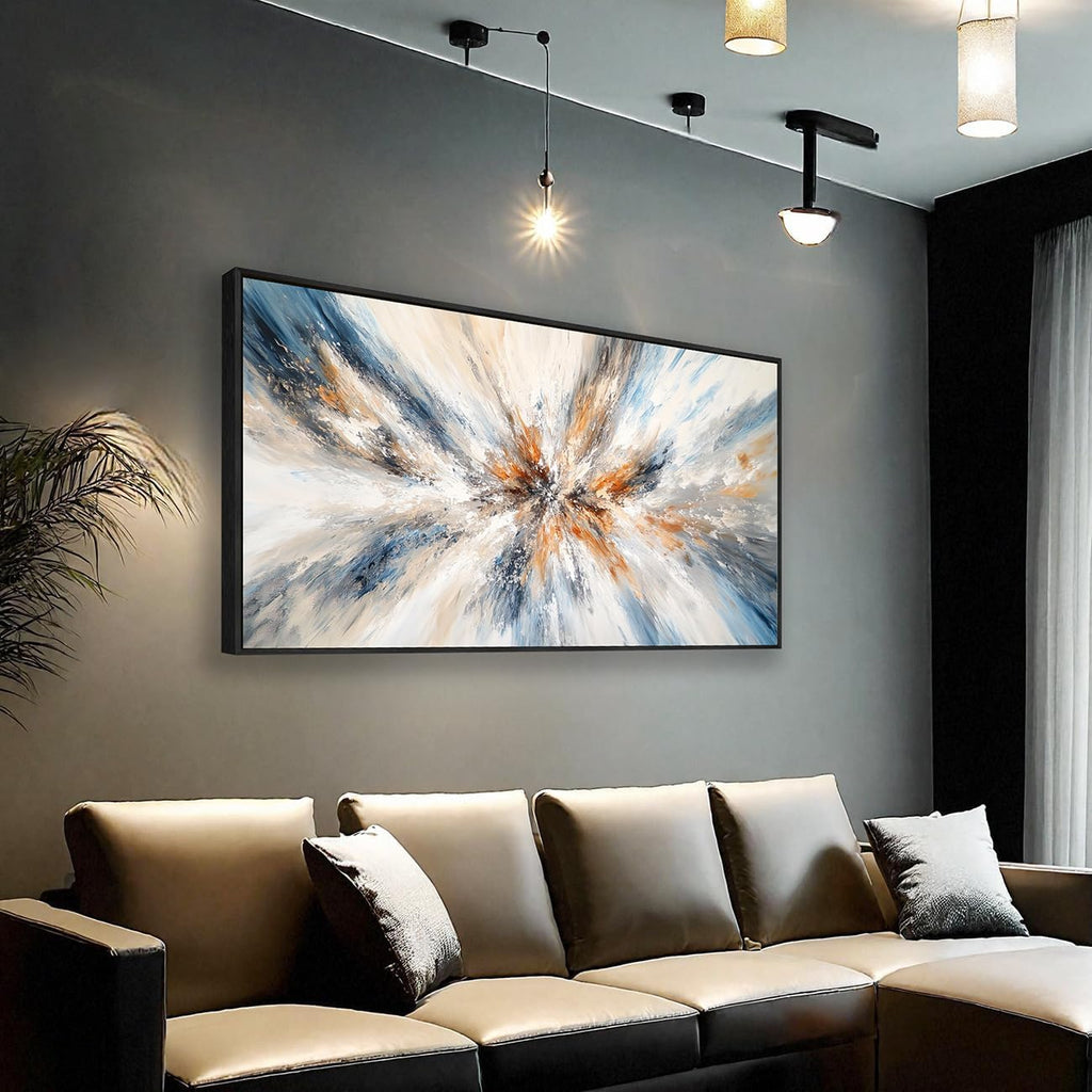 Abstract Painting Wall Art Large Framed Canvas Prints 30' x 58' Blue and Orange Abstract Modern Minimalist Living Room Decor for Bedroom Office Wall Décor