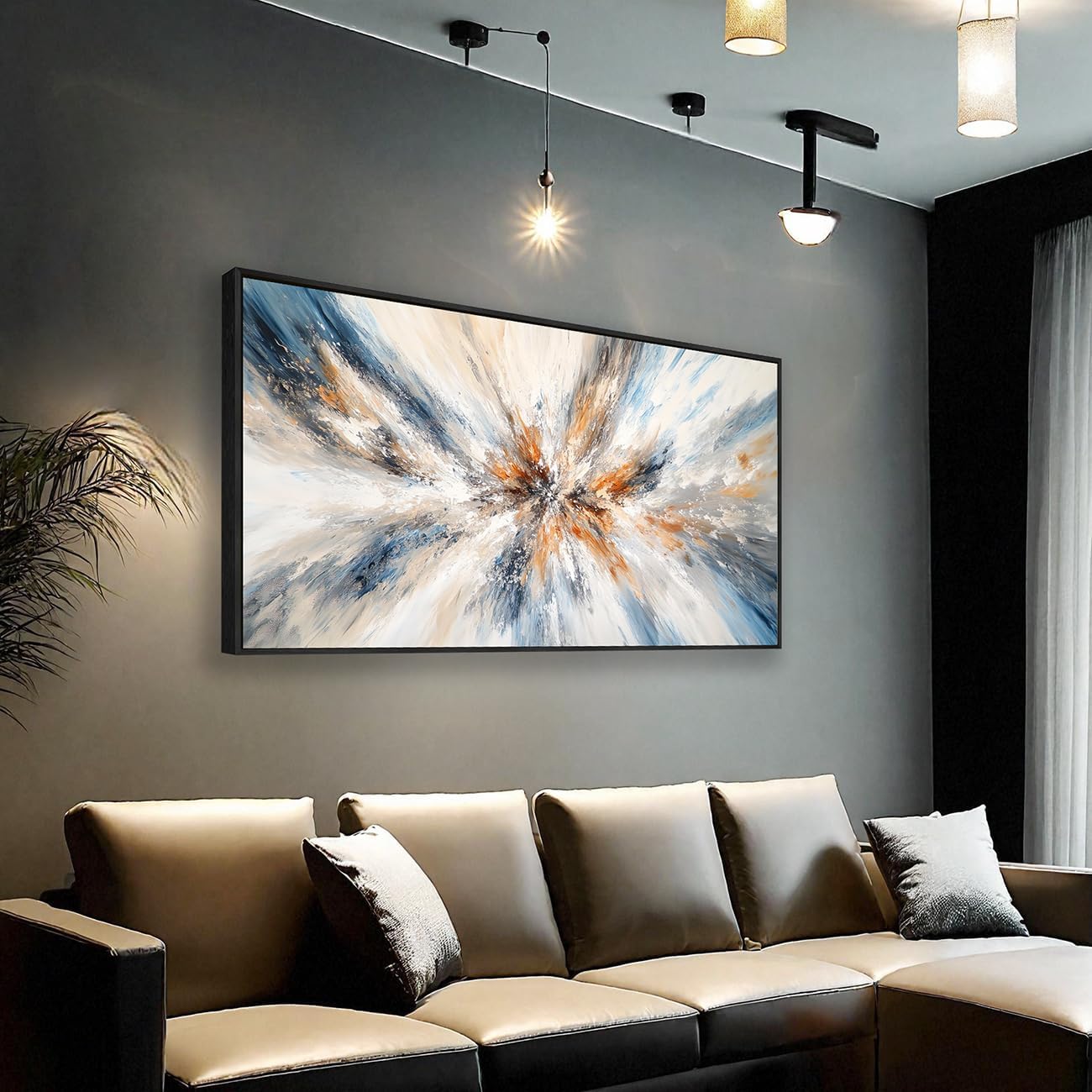 Abstract Painting Wall Art Large Framed Canvas Prints 30' x 58' Blue and Orange Abstract Modern Minimalist Living Room Decor for Bedroom Office Wall Décor