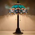 Table Lamp Stained Glass Desk Lamp 12X12X21Inch Resin Base for Bedroom Living Room Reading Light (Blue Jewelry Baroque)