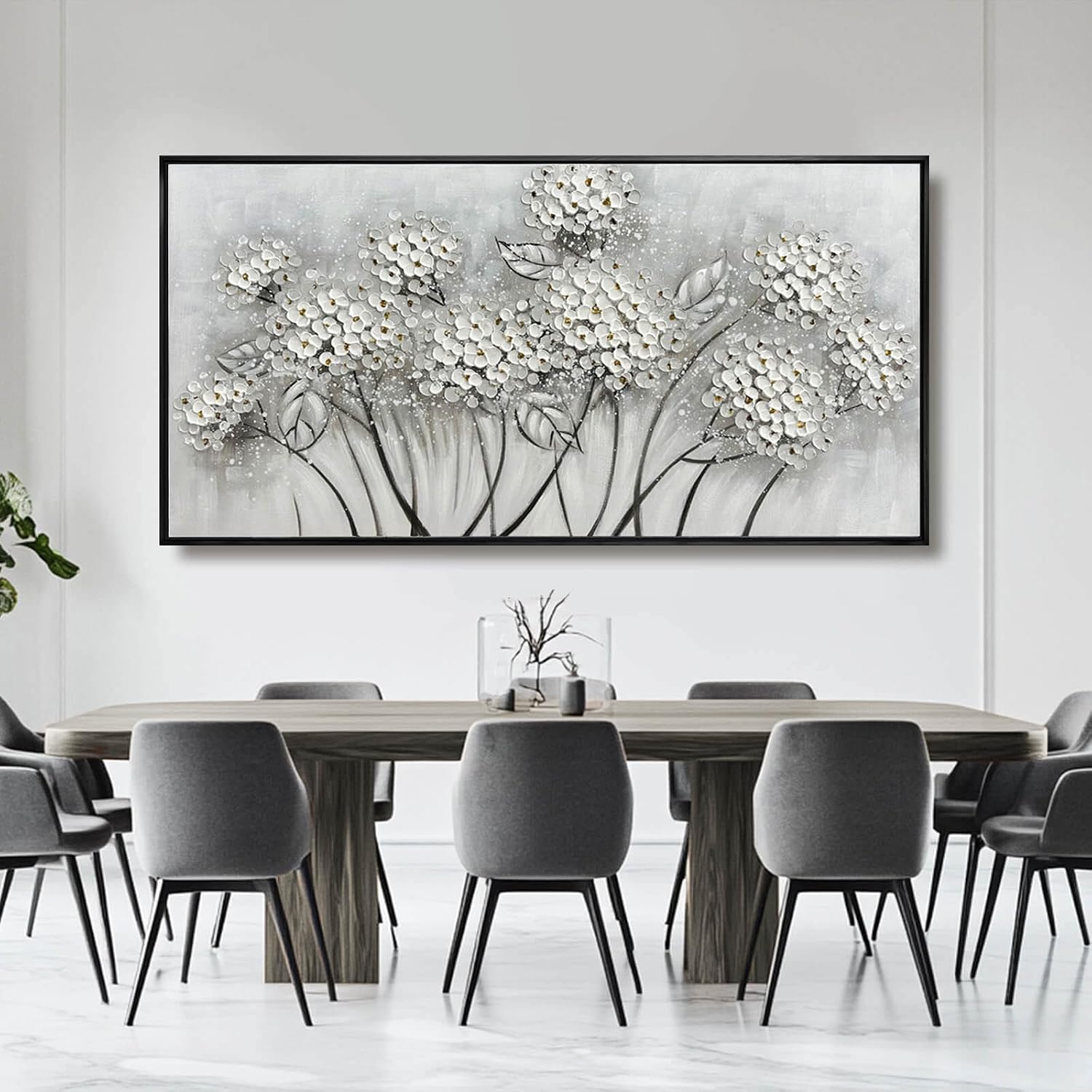 Kureful Large Artwork Flowers Oil Painting Modern Home Decorations Floral Canvas Pictures for Living Room Bedroom Kitchen Office 29' x 58' (White)