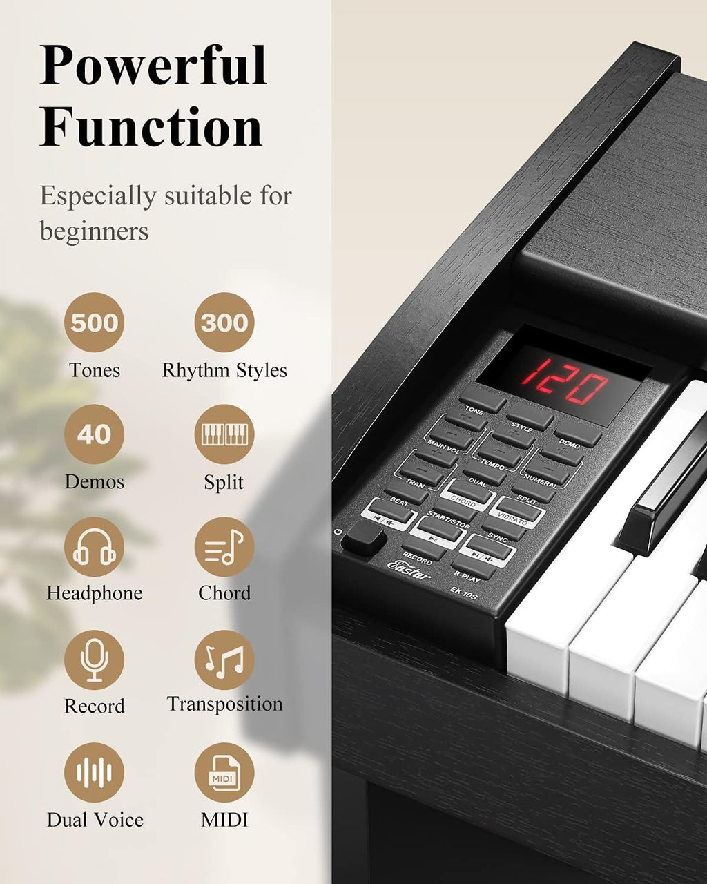 Eastar 61 Key Keyboard Piano for Beginners, Electric Piano, Classic Wooden Digital Keyboard with Sustain Pedal & Music Stand, Birthday Gifts for Girls Daughter, Supports MP3/USB/Audio/Mic/Headphones