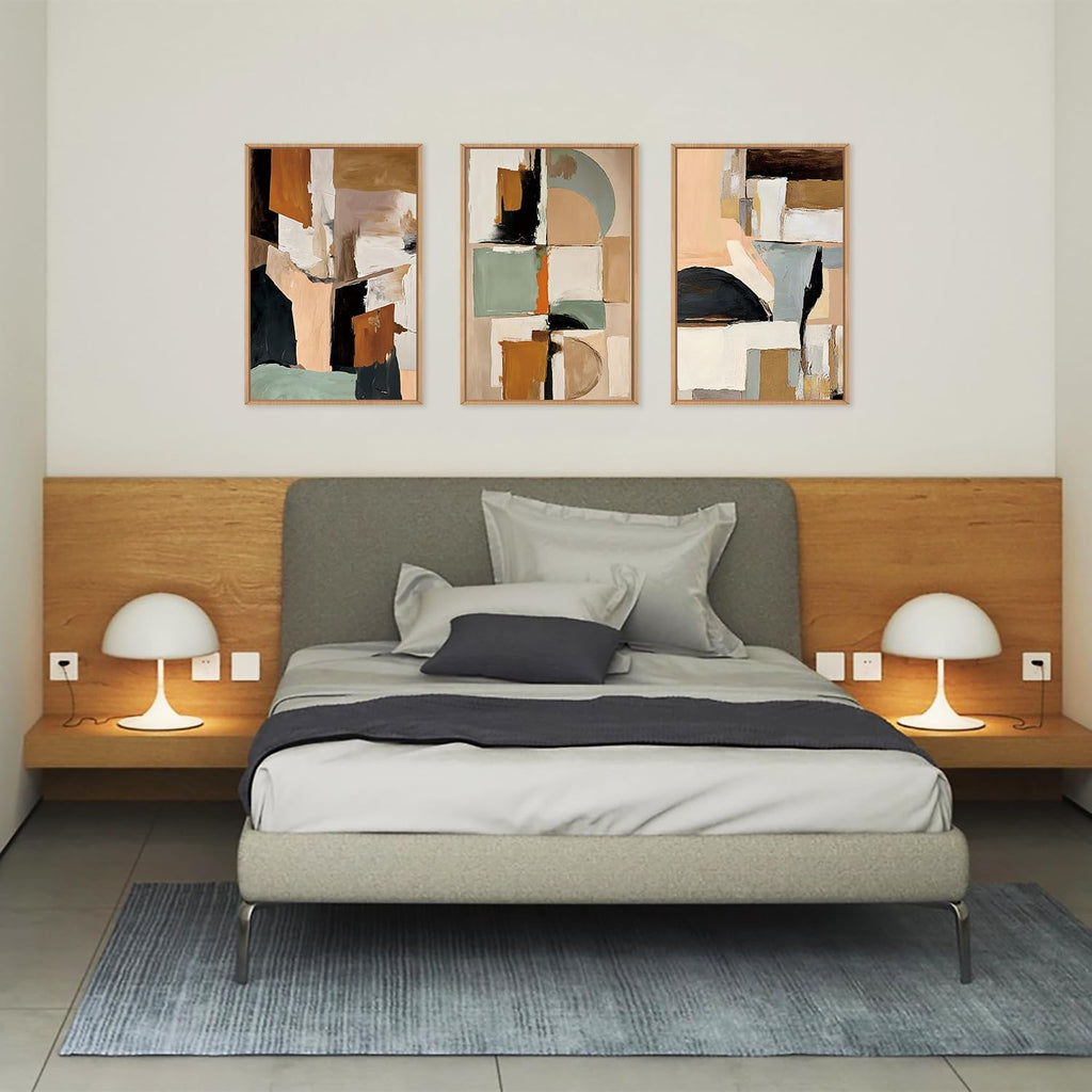 LHIUEM Large Abstract Color Block Framed Canvas Wall Art Set,Colorful Brush Stroke Shapes Wall Decor,Watercolor Pastel Minimalist Artwork for Living Room,Bedroom,Dining Room,Office -24'x36'x3