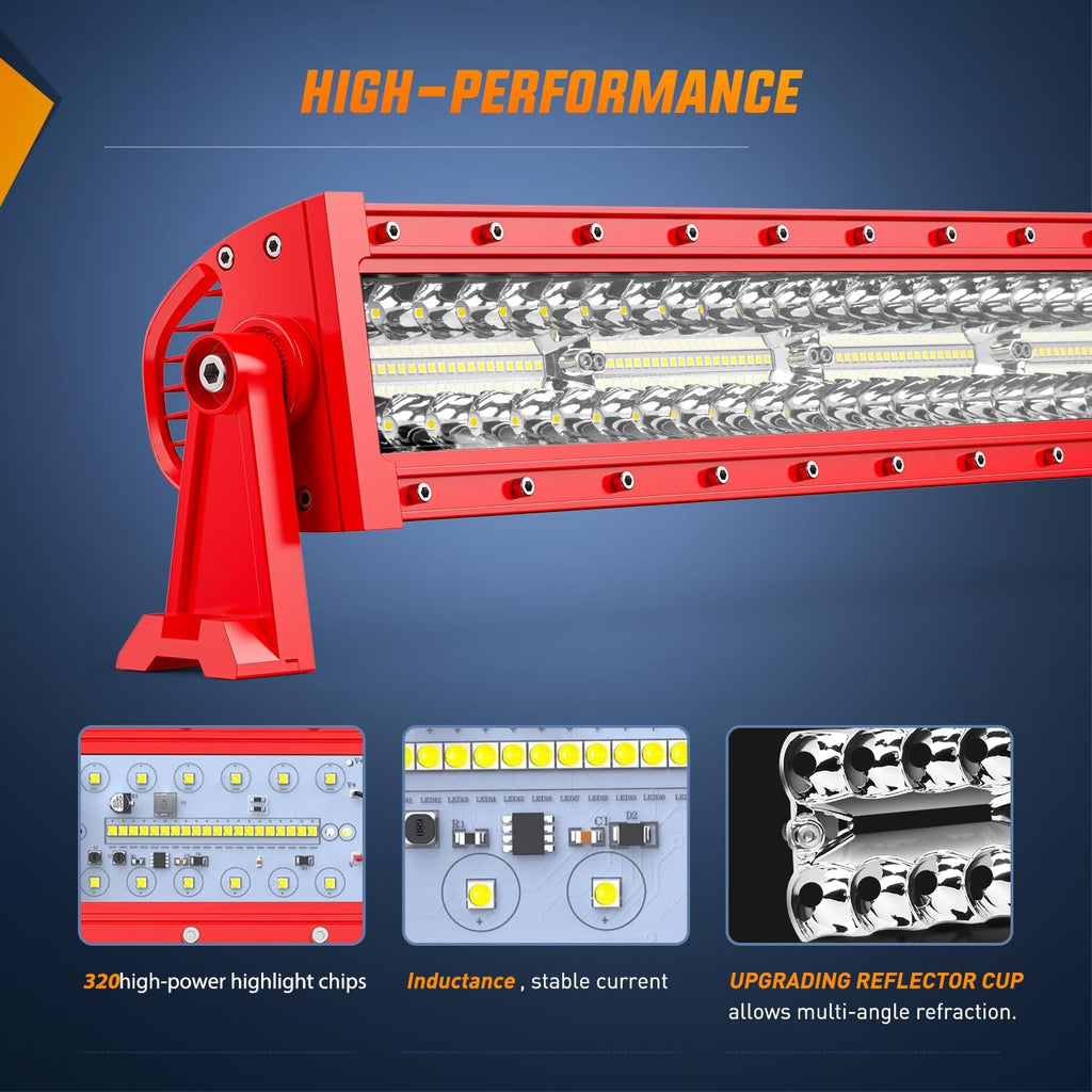 Nilight LED Light Bar 42 Inch Triple Row Spot Flood Combo Lights Red Shell with Wiring Harness Kit for Fog Driving Work Lighting on Off-Road Truck Tractor SUV ATV UTV Boat