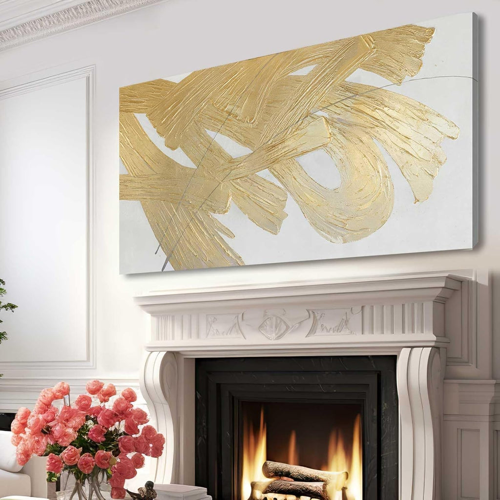 XIANSHOU Wall Decorations for Living Room Gold and White Abstract Canvas Art Oil Painting Large Minimalist Decor Wall Art for Office Bedroom Home 29'x 58'