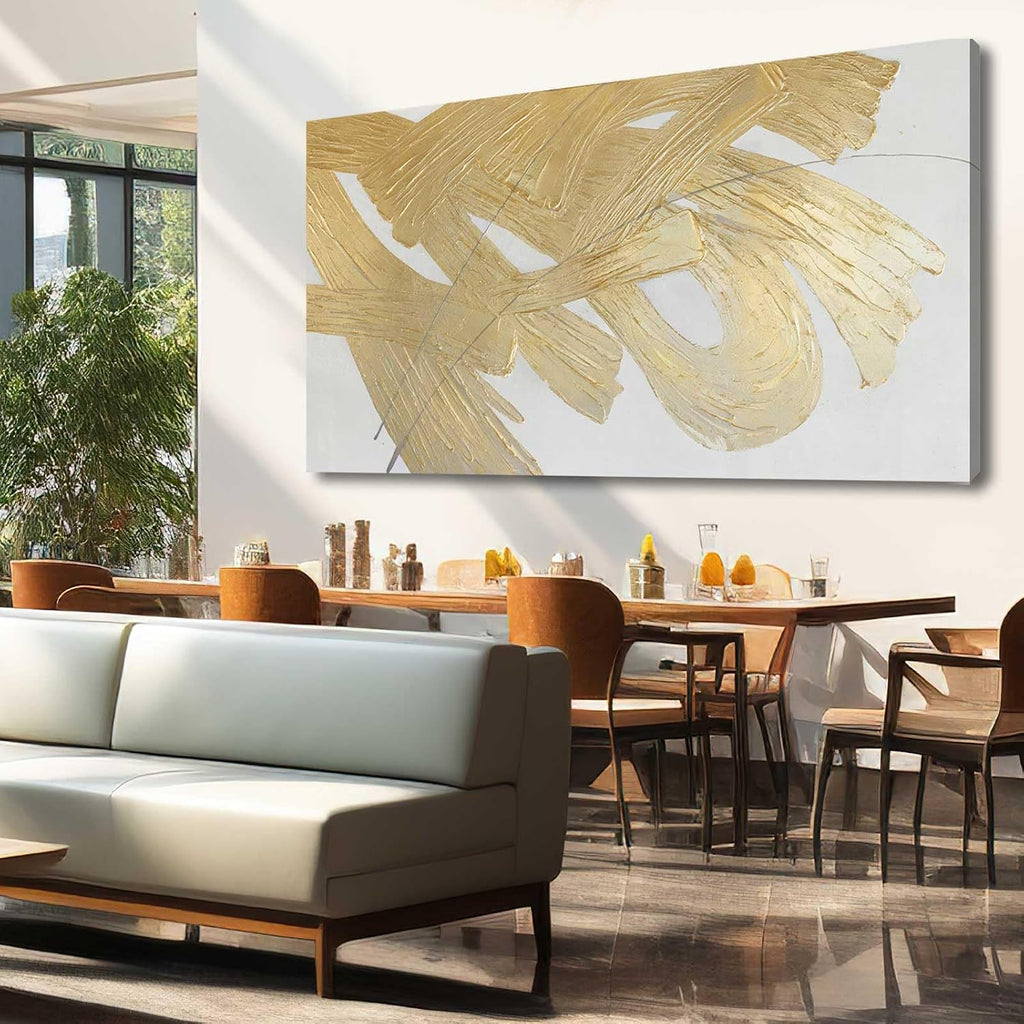 XIANSHOU Wall Decorations for Living Room Gold and White Abstract Canvas Art Oil Painting Large Minimalist Decor Wall Art for Office Bedroom Home 29'x 58'