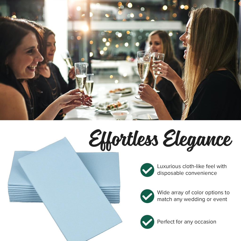 SimuLinen Light Blue Linen Feel Disposable Dinner Napkins - Cloth-Like Kosher Napkins for Celebrations, Weddings, and Showers, 16'x16', Box of 300