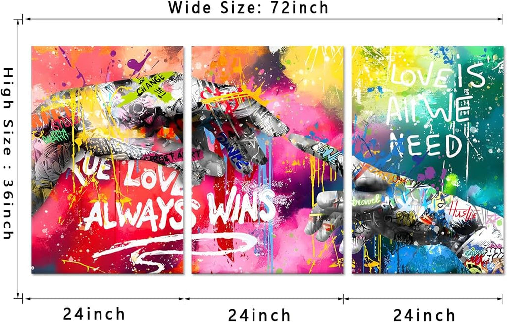 Novatique Banksy Canvas Wall Art Abstract Graffiti Wall Decor Colorful Graffiti Art Print Modern Painting Teenager Street Art Pictures for Living Room Bedroom Office,24'x 36'x3Pcs