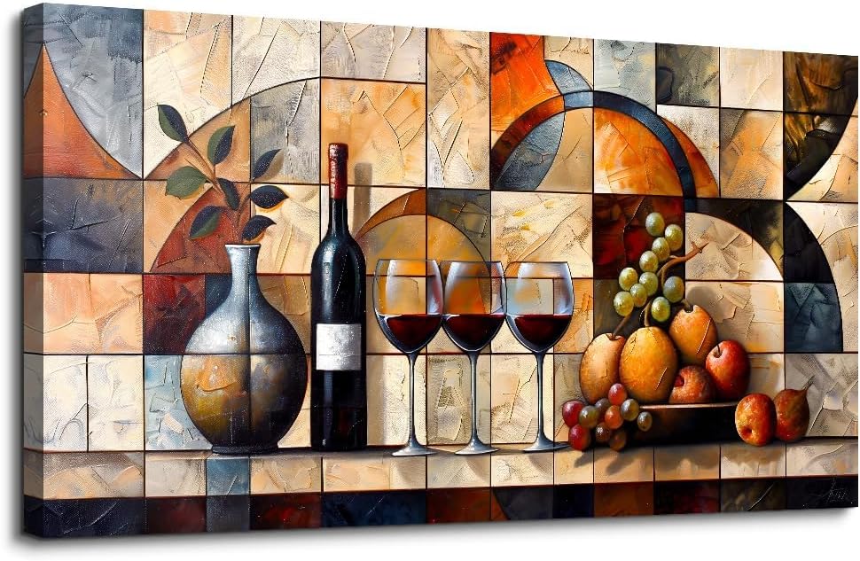 PHAOHUAXM Large Canvas Wall Art For Living Room Office Restaurant Wall Decor For Bedroom Abstract Wine Glass Oil painting Framed Decor Printing Artwork Farmhouse Home Decor Mural Aesthetics 30'X60'