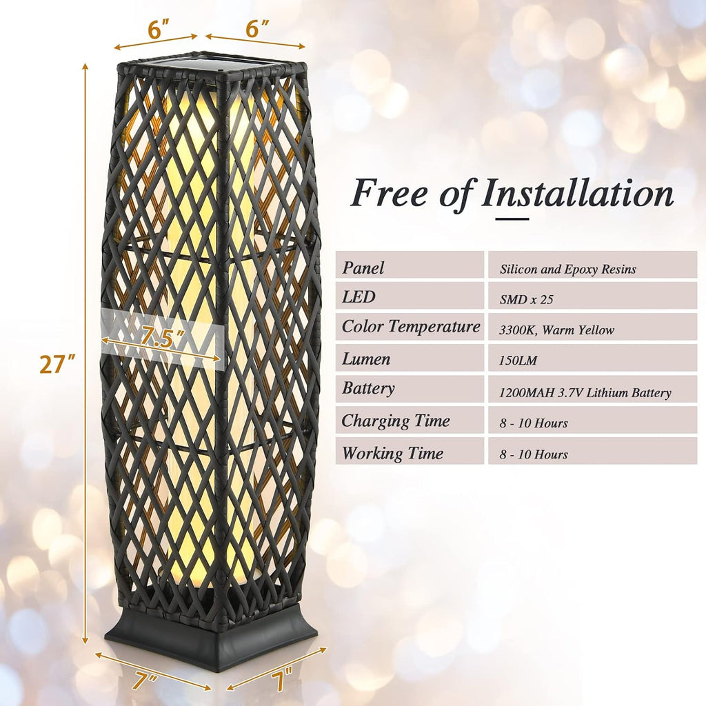 Tangkula 2 Pieces Outdoor Solar Powered Floor Lamps, IP65 Waterproof Wicker Floor Lamps with Auto On/Off LED Light, Outdoor Decor Lanterns for Garden Porch Pool Pathway Driveway (Diamond-Mix Brown)