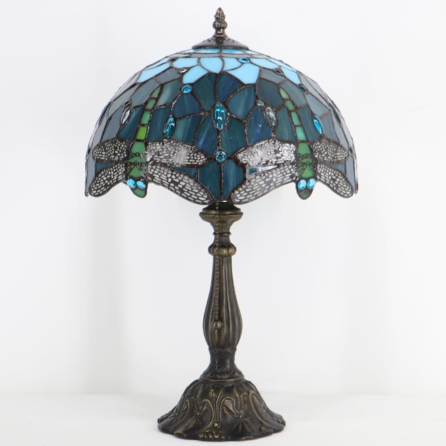Tiffany Style Lamp Stained Glass Table Lamp Memory Sympathy Desk Reading Light 12X19 Inch (Sea Blue Dragonfly)