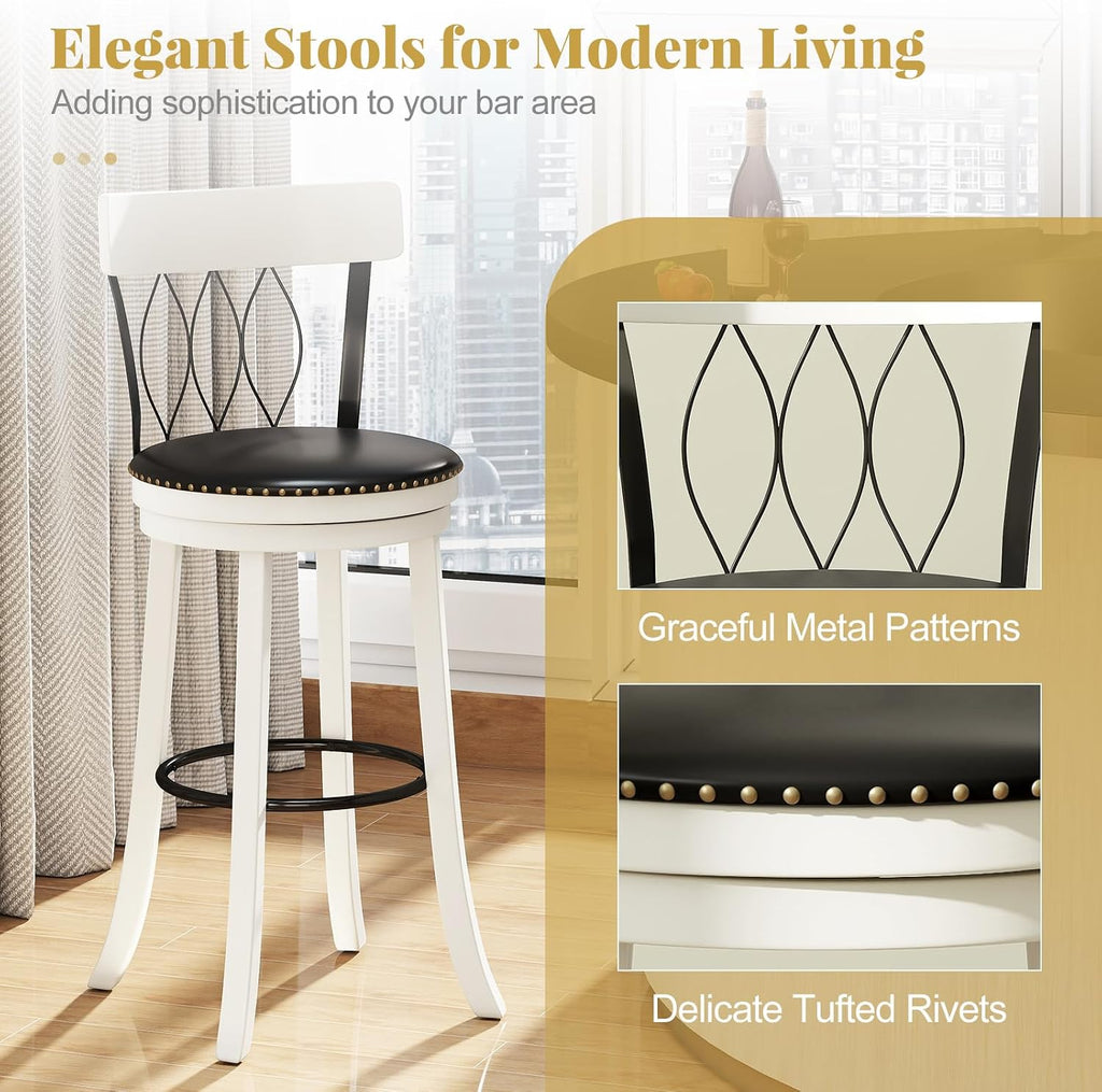 Giantex 30' Bar Stools Set of 4, Swivel Bar Height Bar Chairs with Footrest, Rubber Wood Frame & Tufted Rivets, Upholstered Modern PVC Leather Barstools for Kitchen Island & Pub