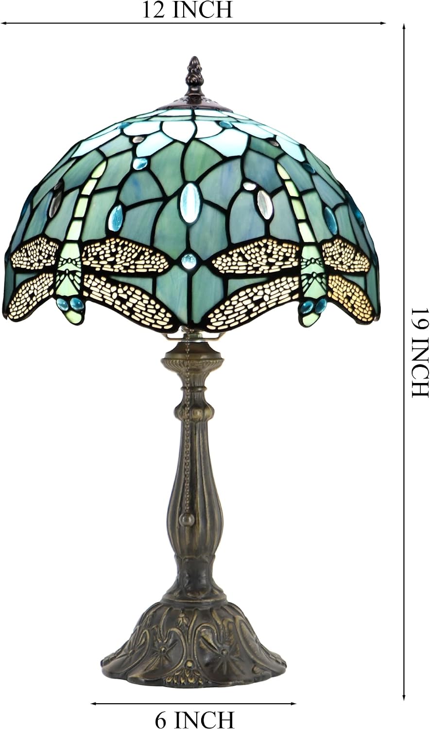 Tiffany Style Lamp Stained Glass Table Lamp Memory Sympathy Desk Reading Light 12X19 Inch (Sea Blue Dragonfly)