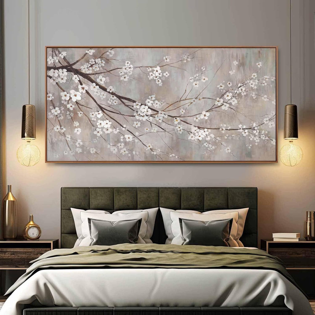 Floral Wall Art Framed Flowers Prints Poster Artwork Plum Blossom Pictures Extra Large Arts 36'x70' for Living Room