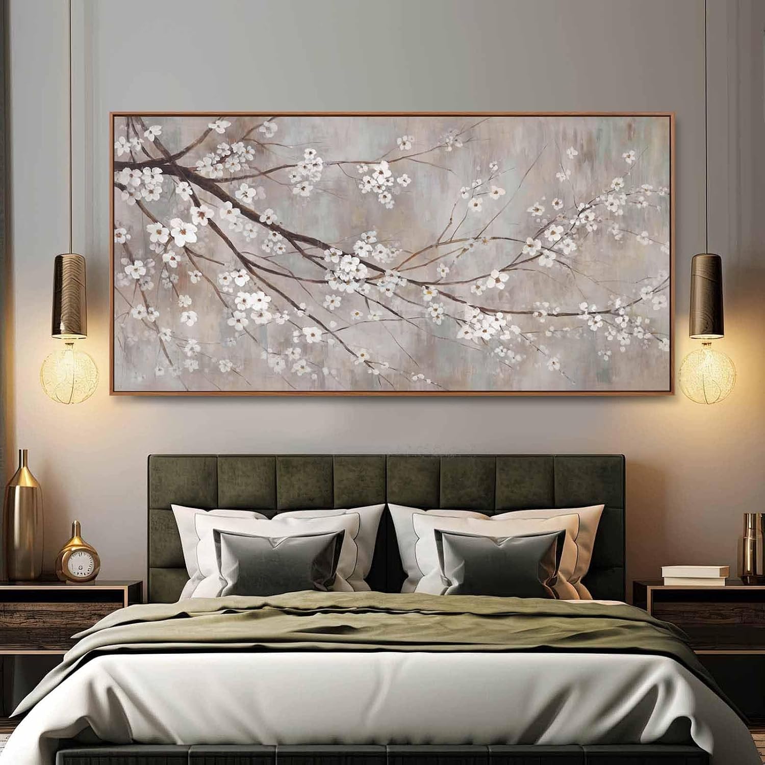 Floral Wall Art Framed Flowers Prints Poster Artwork Plum Blossom Pictures Extra Large Arts 36'x70' for Living Room