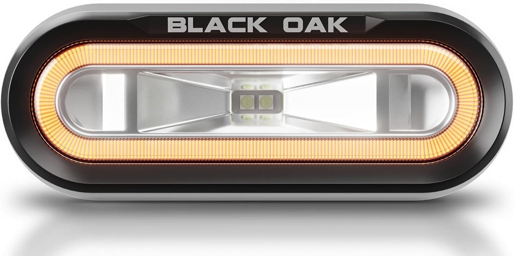 Black Oak Low Pro™ Waterproof Marine Spreader Lights – LED Deck or Dock Light Bar, 2000 Lumens, 120° Beam, IP69K, Bracket Mount (Black Housing, Amber Halo)