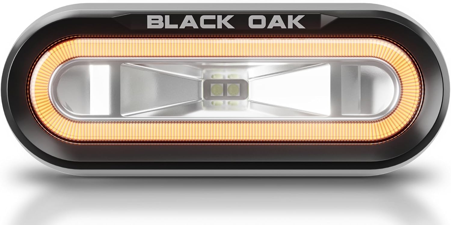 Black Oak Low Pro™ Waterproof Marine Spreader Lights – LED Deck or Dock Light Bar, 2000 Lumens, 120° Beam, IP69K, Bracket Mount (Black Housing, Amber Halo)