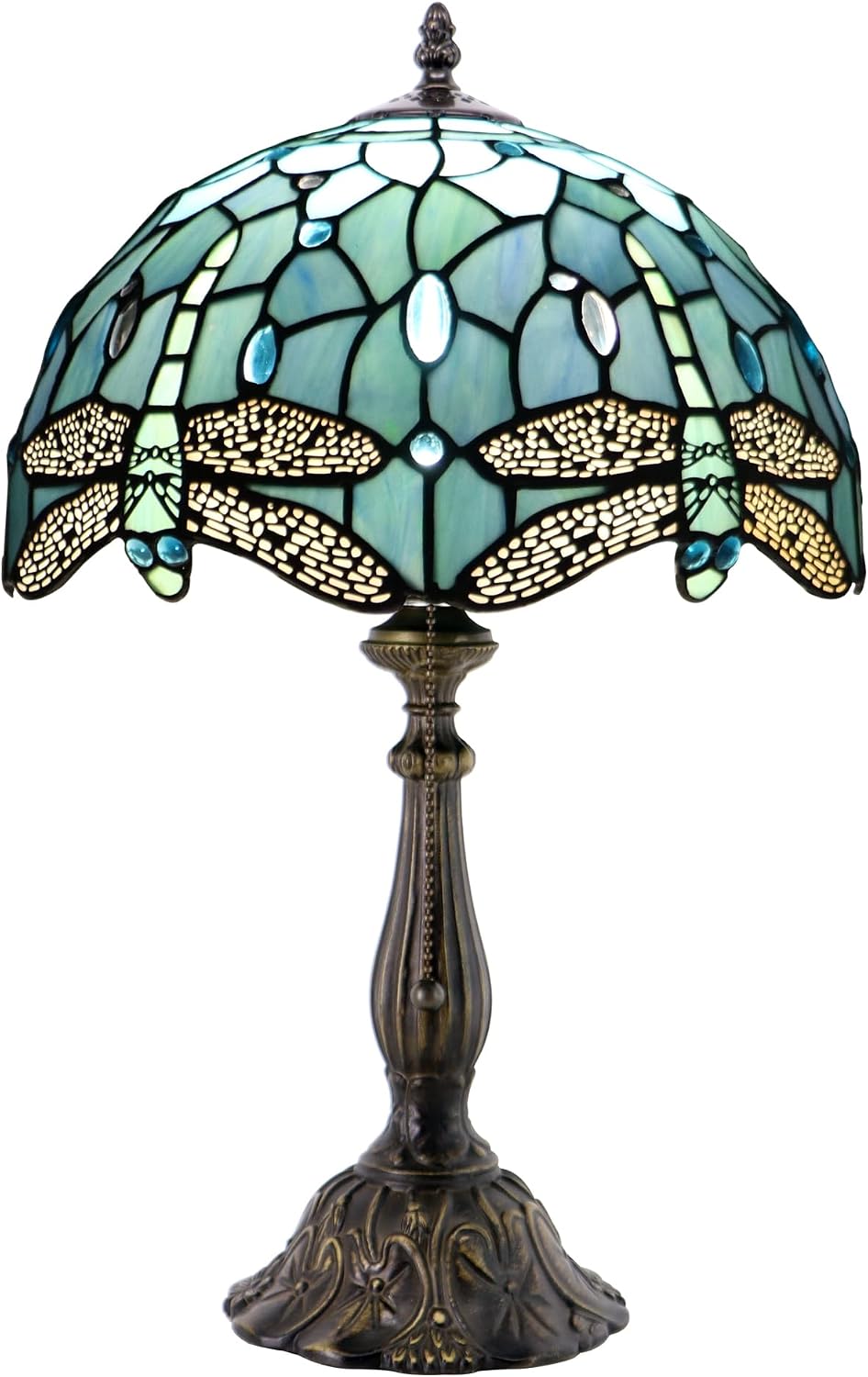 Tiffany Style Lamp Stained Glass Table Lamp Memory Sympathy Desk Reading Light 12X19 Inch (Sea Blue Dragonfly)