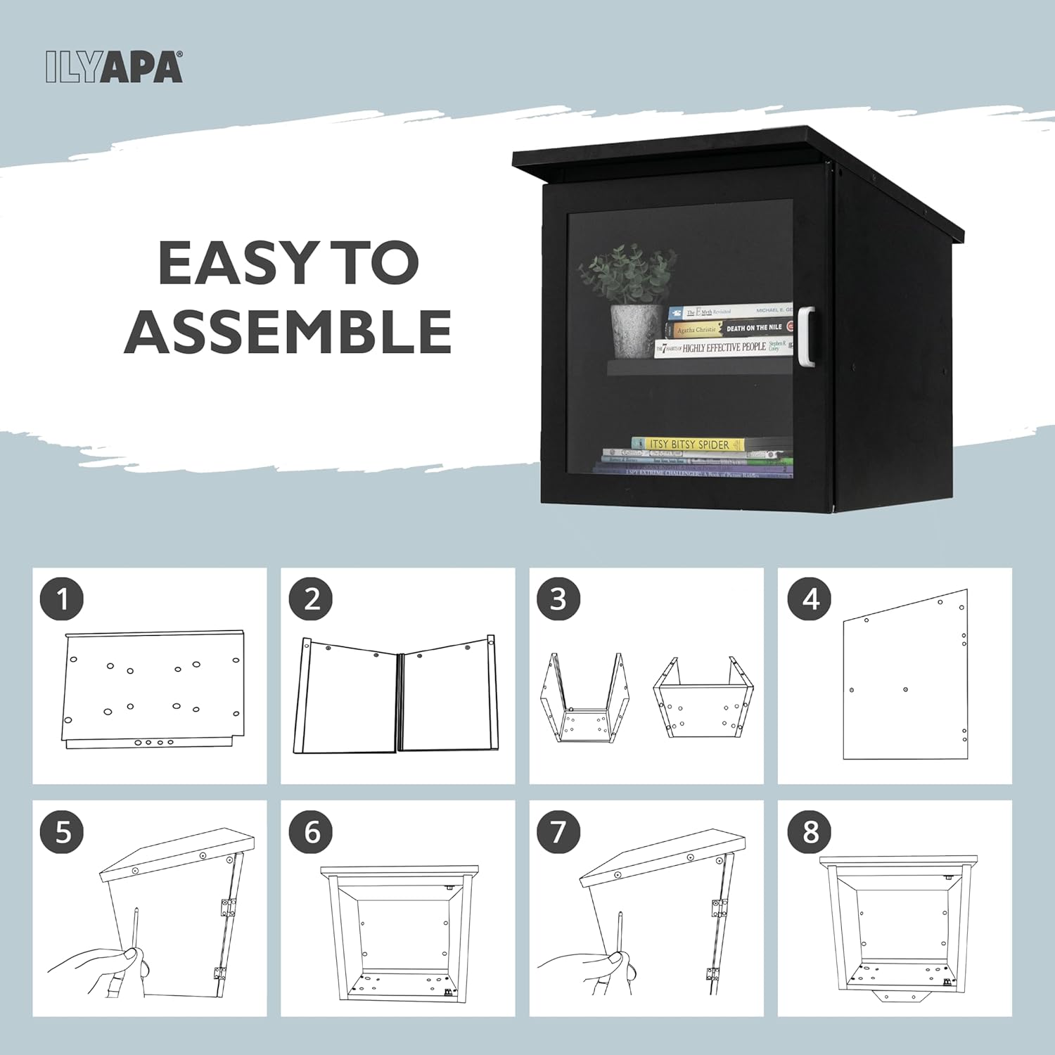 Ilyapa Outdoor Library Book Box with 4x4 Post Mount & Heavy-Duty Metal Mailbox Post - Black Steel Free Literature Exchange Kit for Outside - Community Book Sharing System