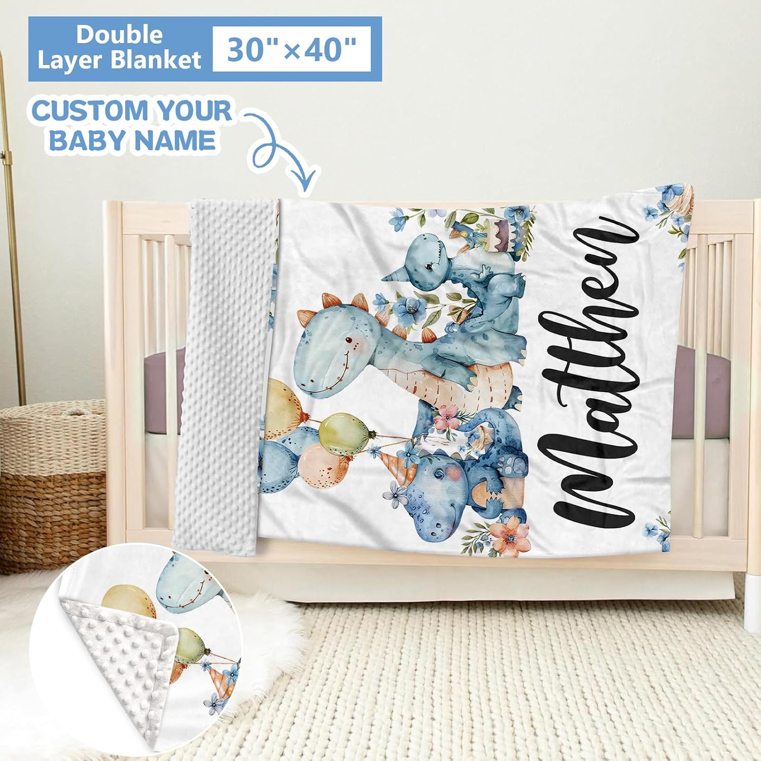 KAINSY Custom Crib Bedding Set 5 Piece for Baby Boys – Personalized Dinosaur Theme, Newborn Sleep Set, Nursery Decor, Toddler Room Essentials, Infant Sleep, Baby Room Accessories, Baby Gift