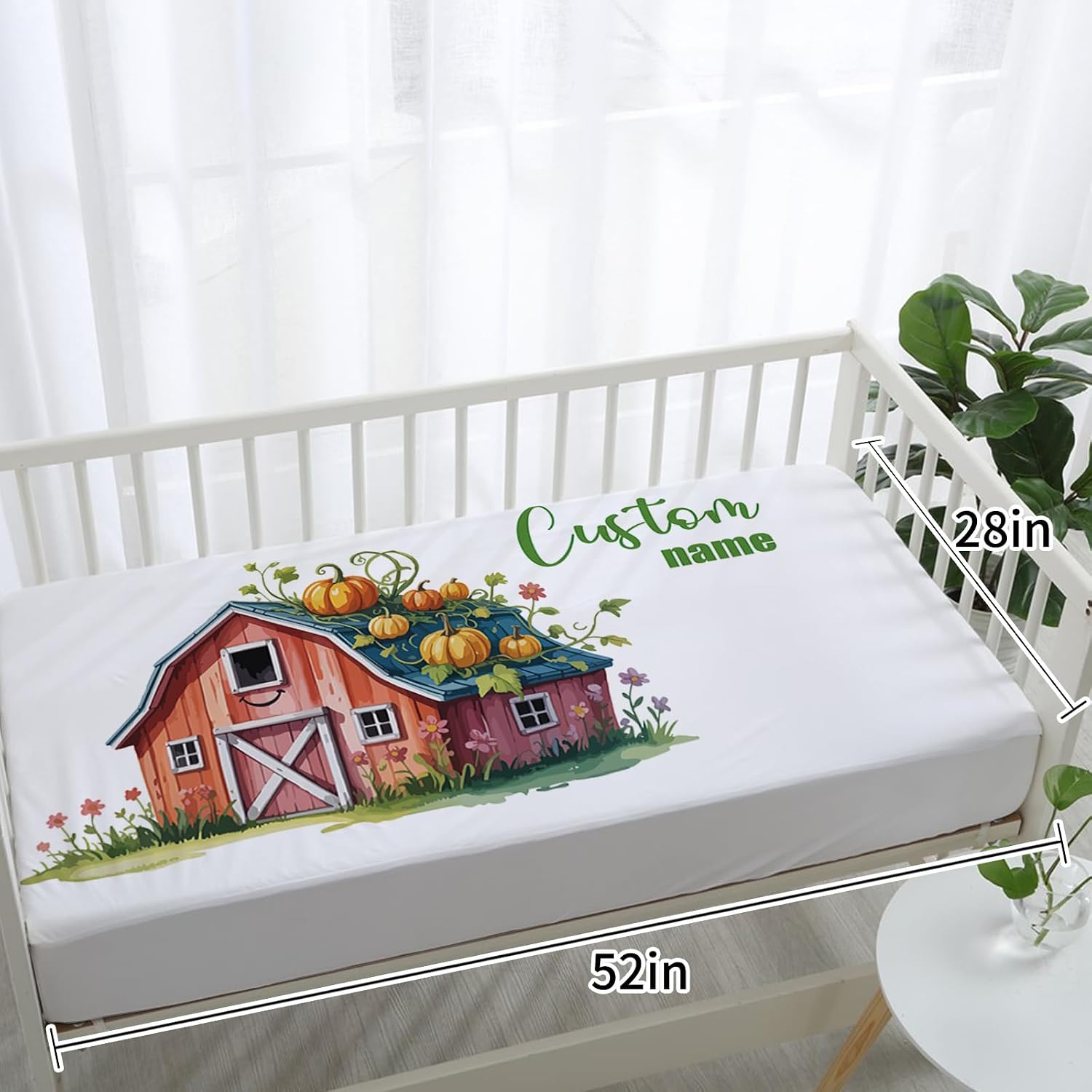 Personalized Crib Bedding Set for Baby Boys, Farm Truck Pattern Custom Name Baby Crib Sets 5-Pcs, Double Layer Baby Blanket Fitted Sheet Changing Pad Cover Rug Wall Art Set