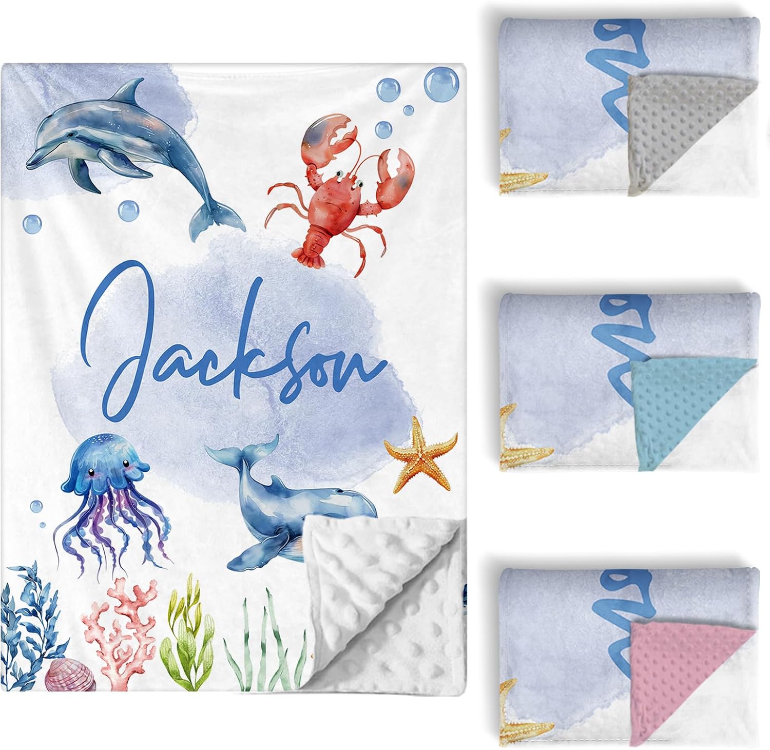 Personalized Baby Crib Bedding Set, 5 Pcs Custom Name Nursery Bedding Set for Girls Boys, Ocean Animals Baby Crib Set for Toddlers Infants, Double Layer Bedding Crib Sets Customized Gifts