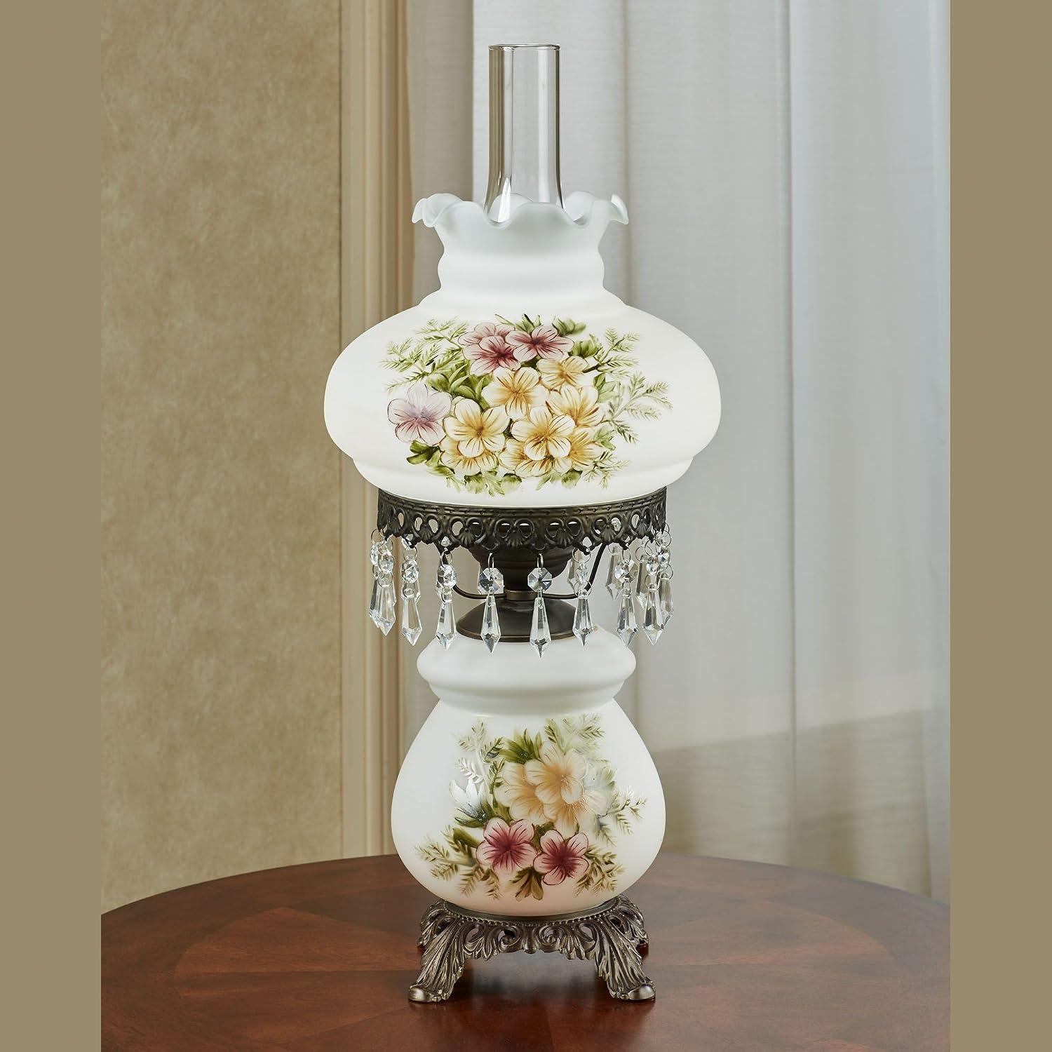 Touch of Class Abigail Hurricane Style Parlor Table Lamp - Antique Victorian Aesthetic - Painted by Hand - Floral Designs - Vintage Lighting for Bedroom, Living Room, Office Desk, Hotel and Bedside