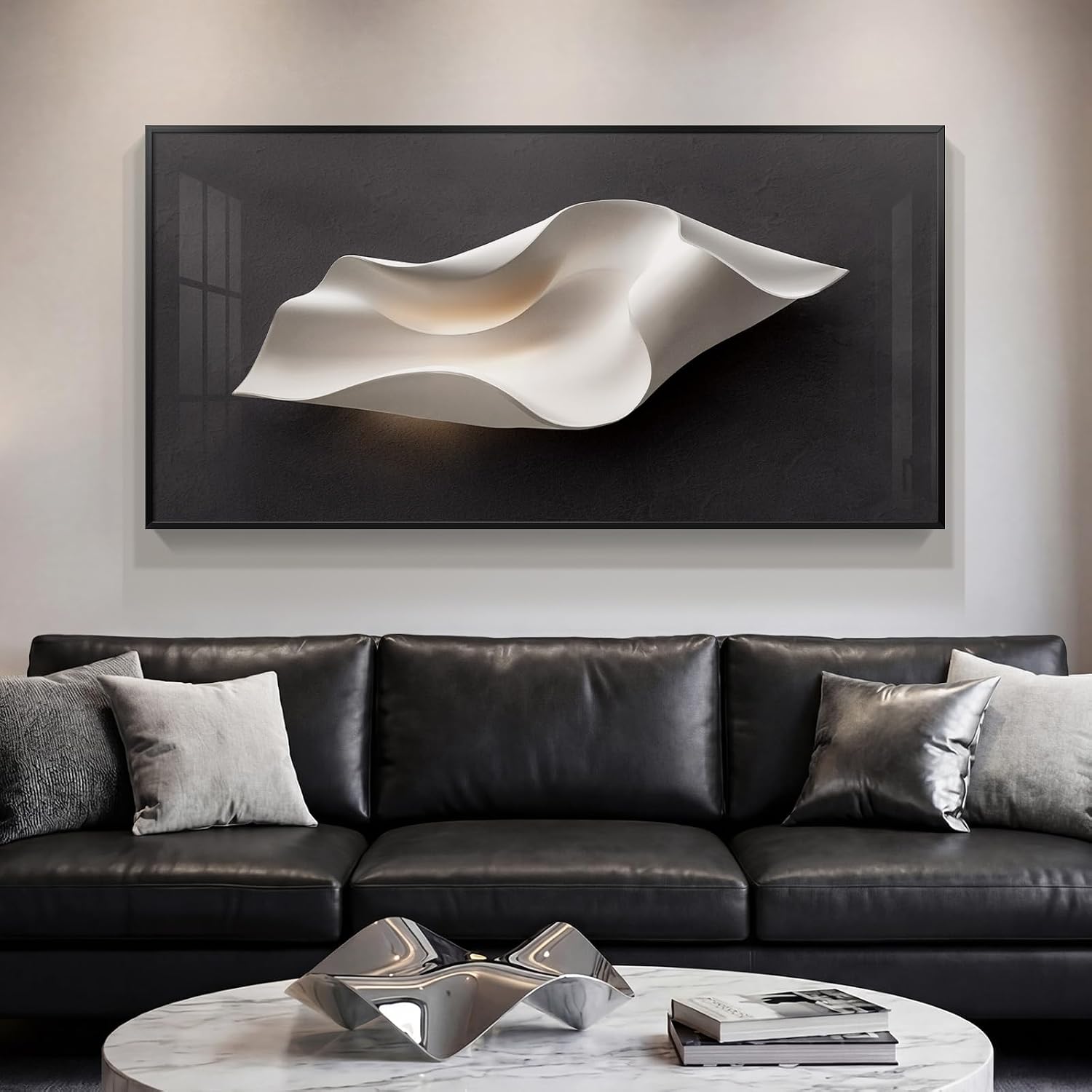 Framed Black and White Abstract Wall Art for Living Room, Extra Large Horizontal Modern Minimalist Painting Prints, Contemporary Line Picture Artwork for Bedroom Office Home Decor 56x28 Inch