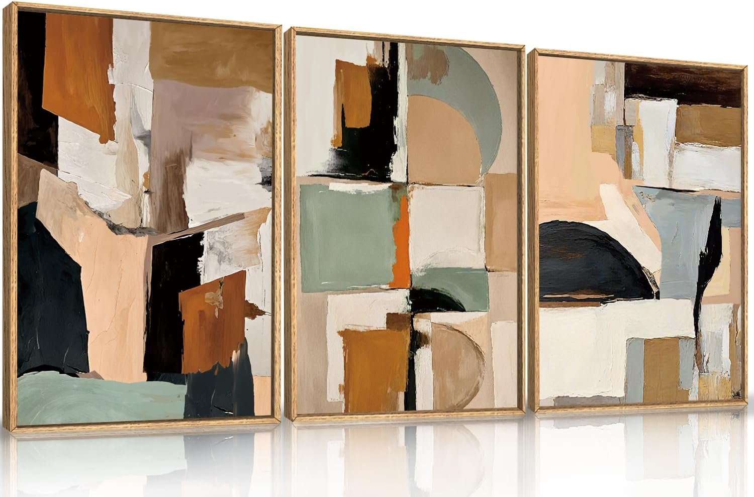 LHIUEM Large Abstract Color Block Framed Canvas Wall Art Set,Colorful Brush Stroke Shapes Wall Decor,Watercolor Pastel Minimalist Artwork for Living Room,Bedroom,Dining Room,Office -24'x36'x3