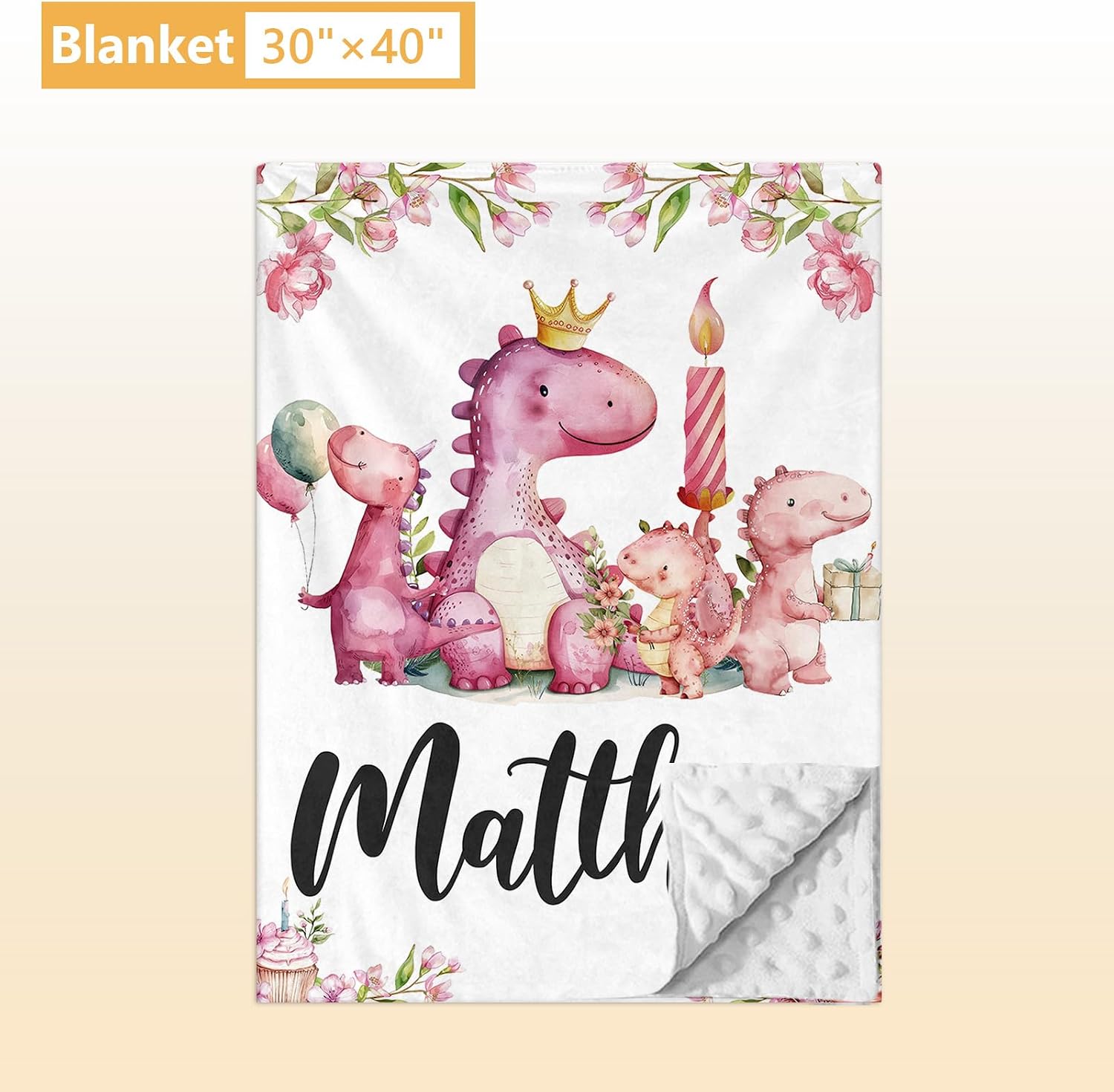 Terwex Custom Baby Crib Bedding Set - 5 Pcs Personalized Name Pink Dinosaurs Crib Set for Infants Toddlers Girls - Soft Double Layer Nursery Bedding Set - Customized Present for Birthday Baby Shower